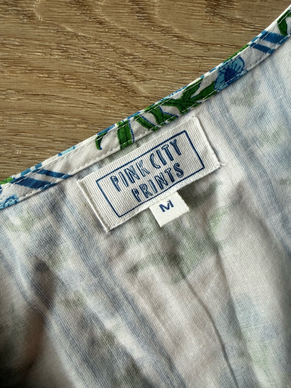 Pink City Prints Blue & Green Floral Stripe Midi Dress size medium - Picture 2 of 2